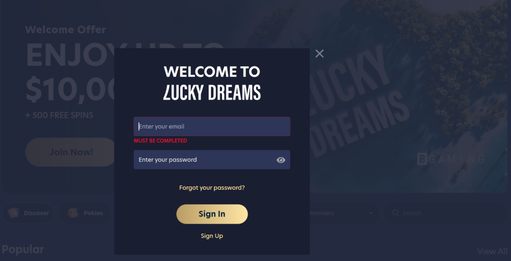 lucky dreams login